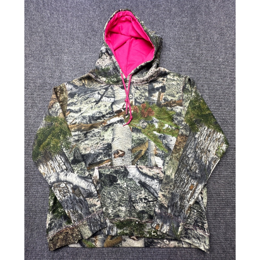 Mossy Oak Hoodie Women Large Camo Pink Accents Pullover Sweatshirt